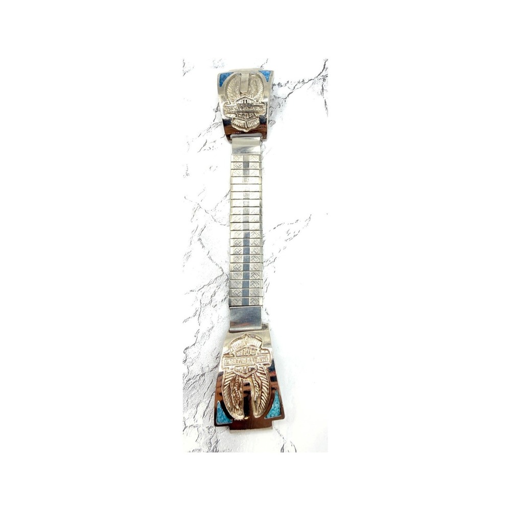 Vintage Nava Twist Harley Davidson Eagle Watch Band Turquoise Inlay Hong Kong